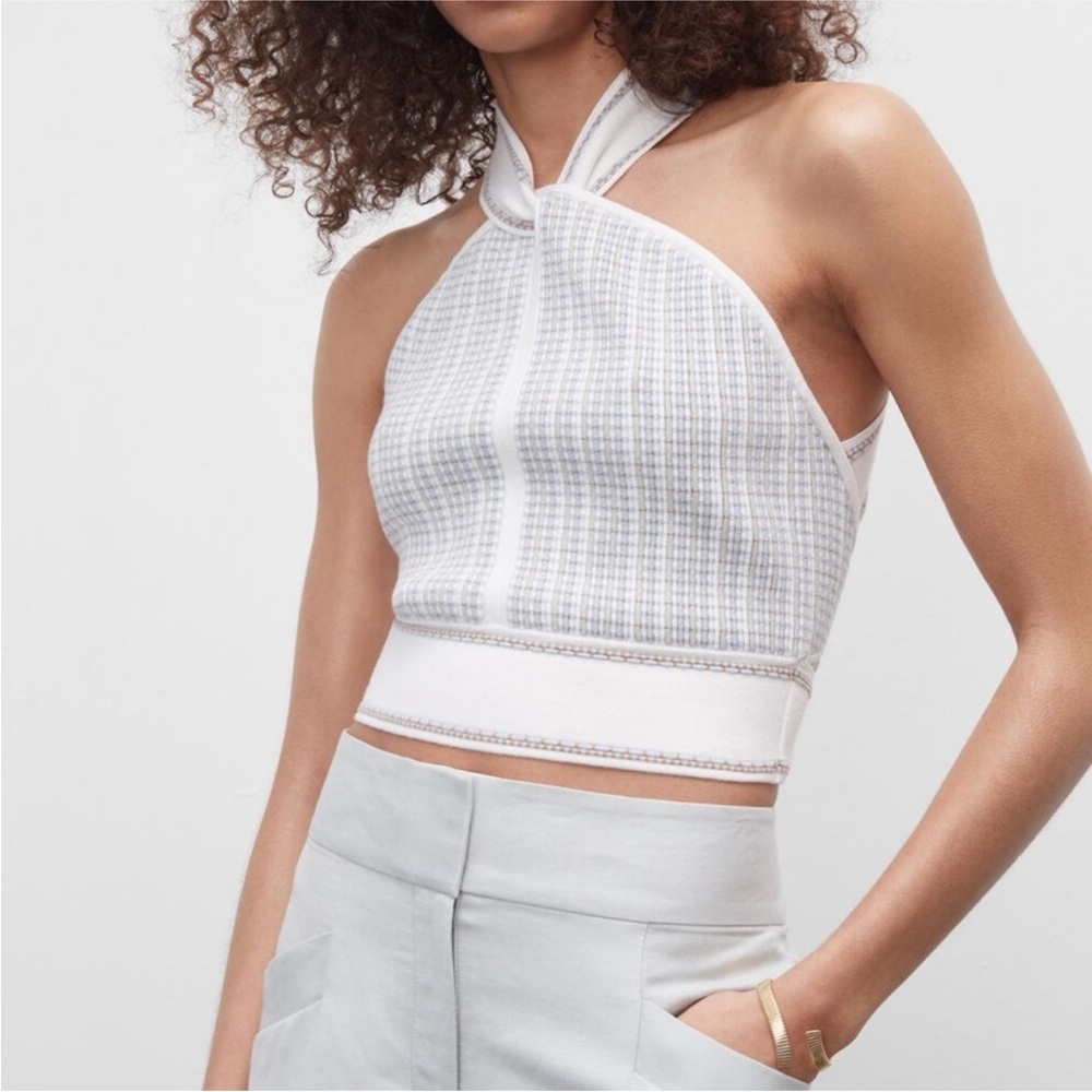 Club Monaco Elegant White and Gray Halter Top